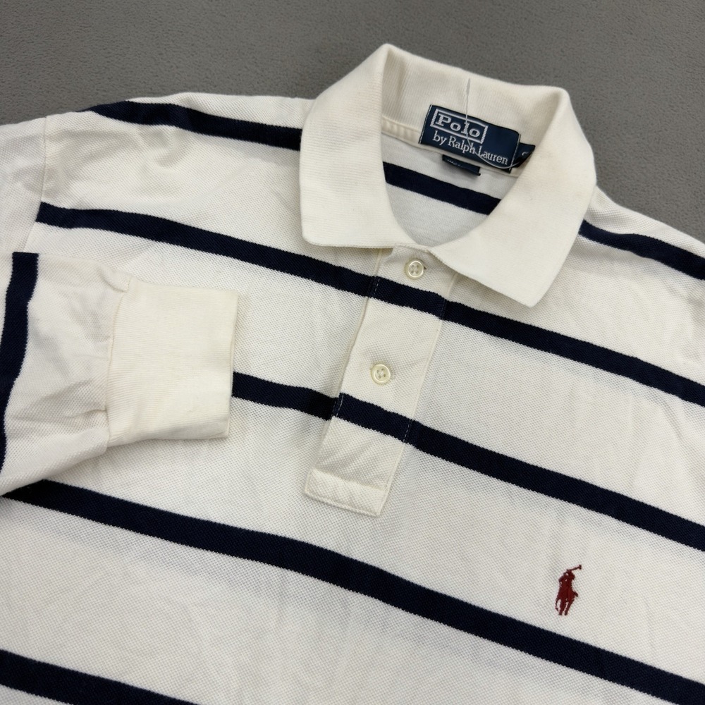 Vintage Polo Ralph Lauren Rugby Polo Mens S Striped Long Sleeve Blue White Pony